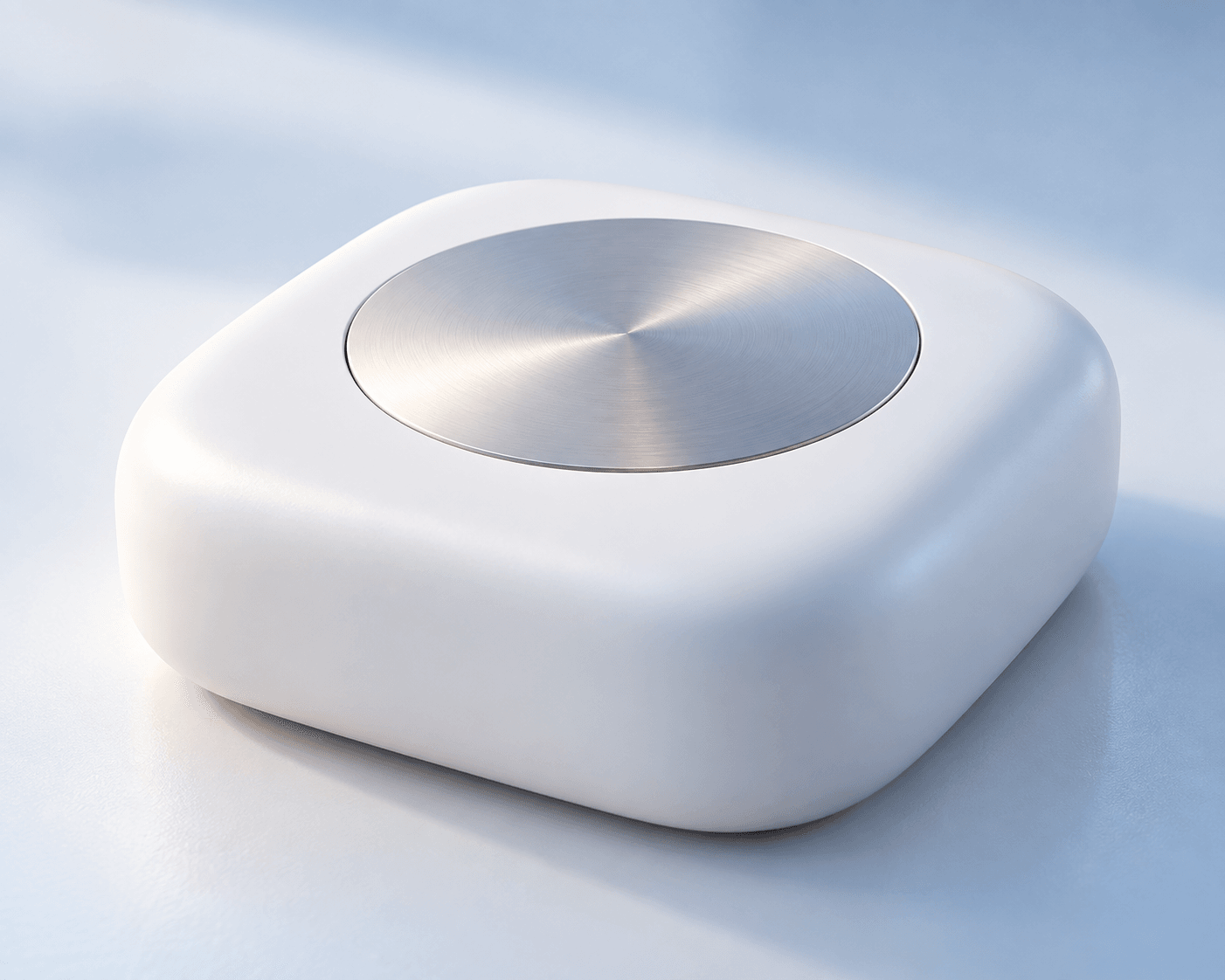Close view of Dream‑1’s pearl‑white shell and brushed metal top